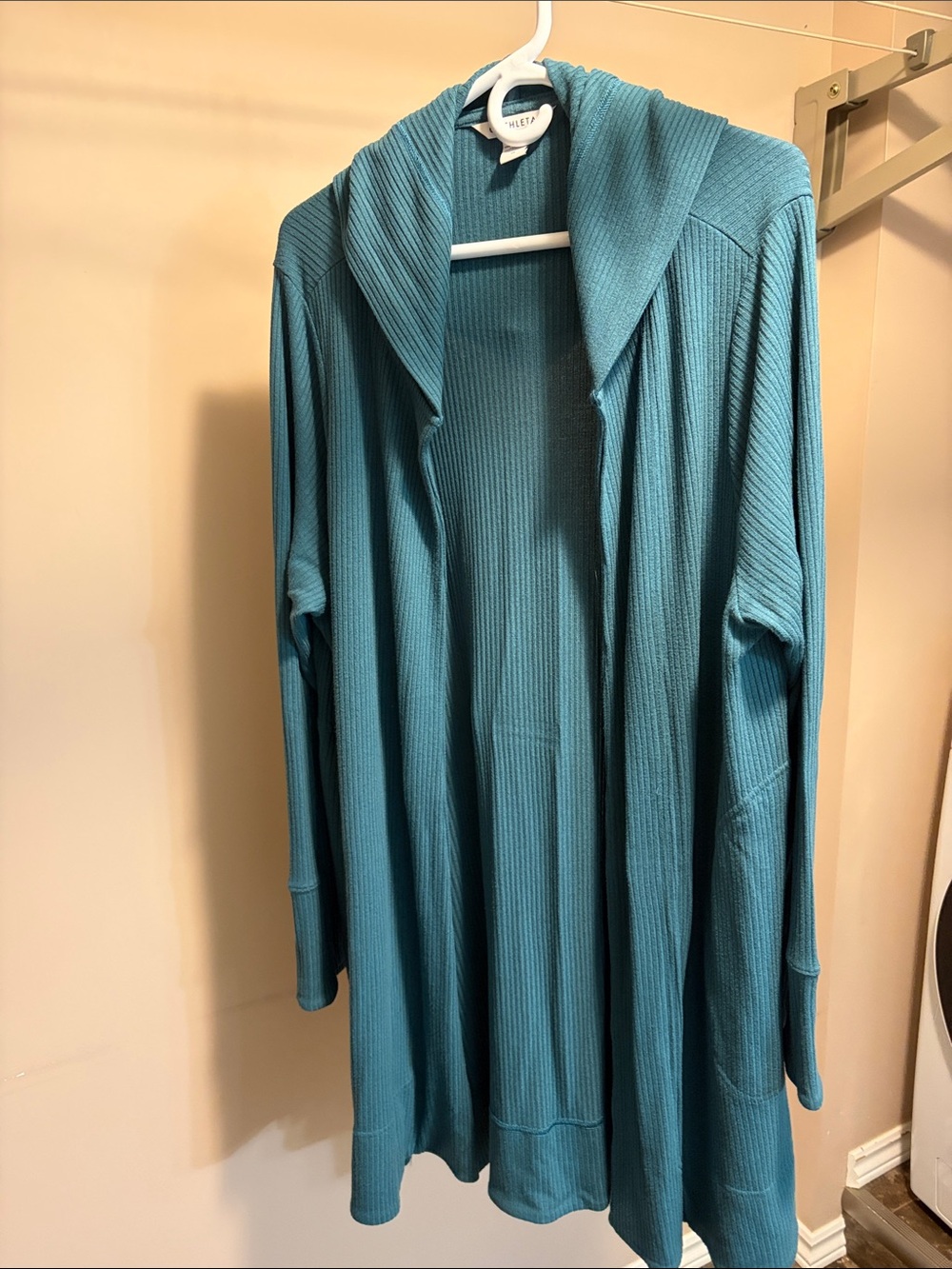 Athleta Teal Harmony Pose Hooded Open-Front Ribbed Cardigan
